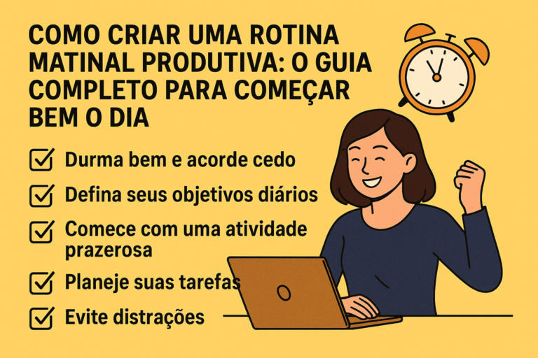 Começar o dia de maneira produtiva é fundamental para garantir que você tenha uma jornada repleta de conquistas e bem-estar. A rotina matinal pode ser a chave para ter mais energia, foco e motivação ao longo do dia. Mas, como construir uma rotina que realmente funcione? A boa notícia é que, com algumas mudanças simples e estratégias bem aplicadas, você pode criar uma rotina matinal que não só aumente sua produtividade, mas também melhore sua saúde mental e emocional.